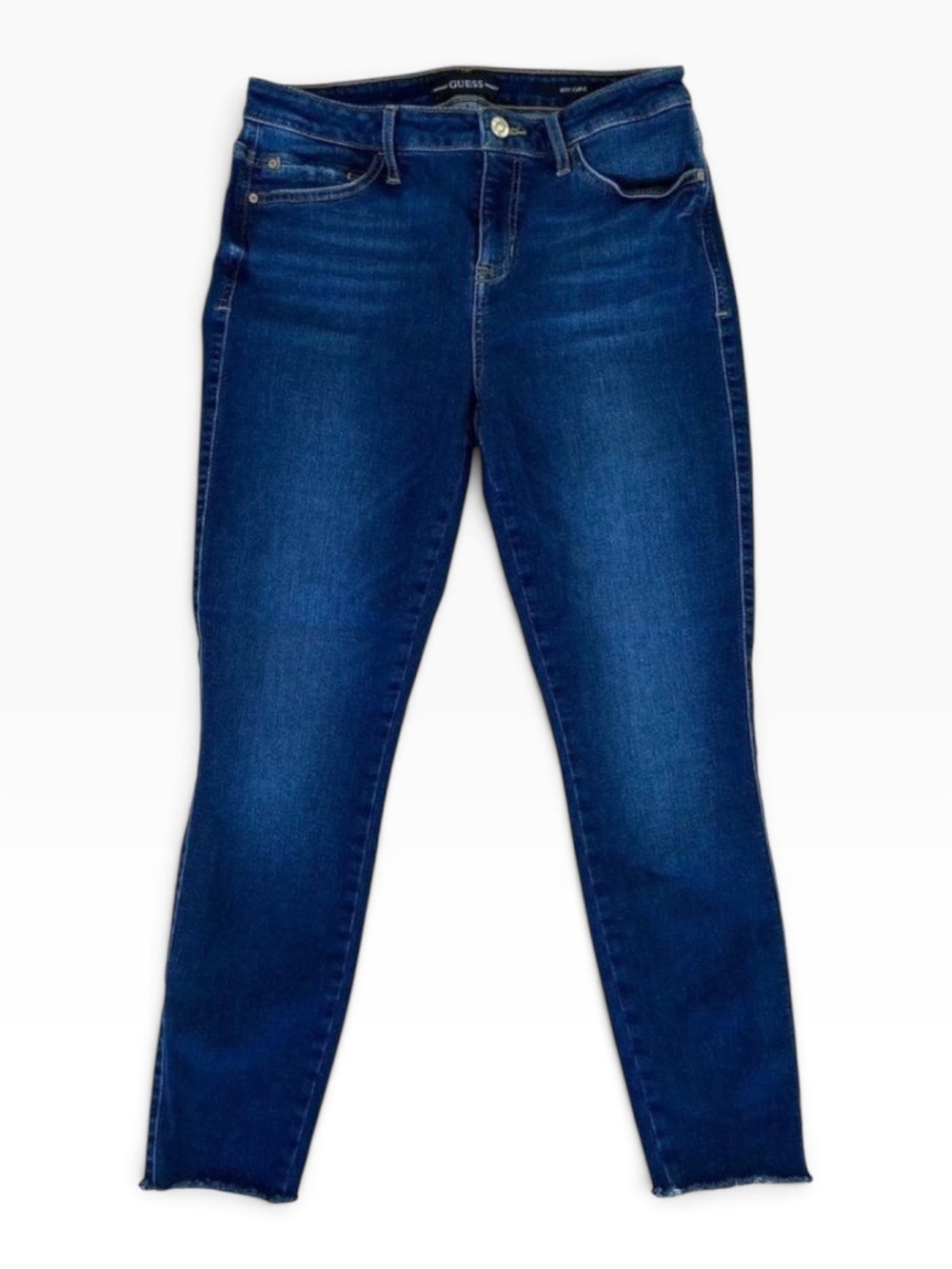 Guess Eco sexy curves ankle blue jeans raw hem recycled cotton stretchy denim 29